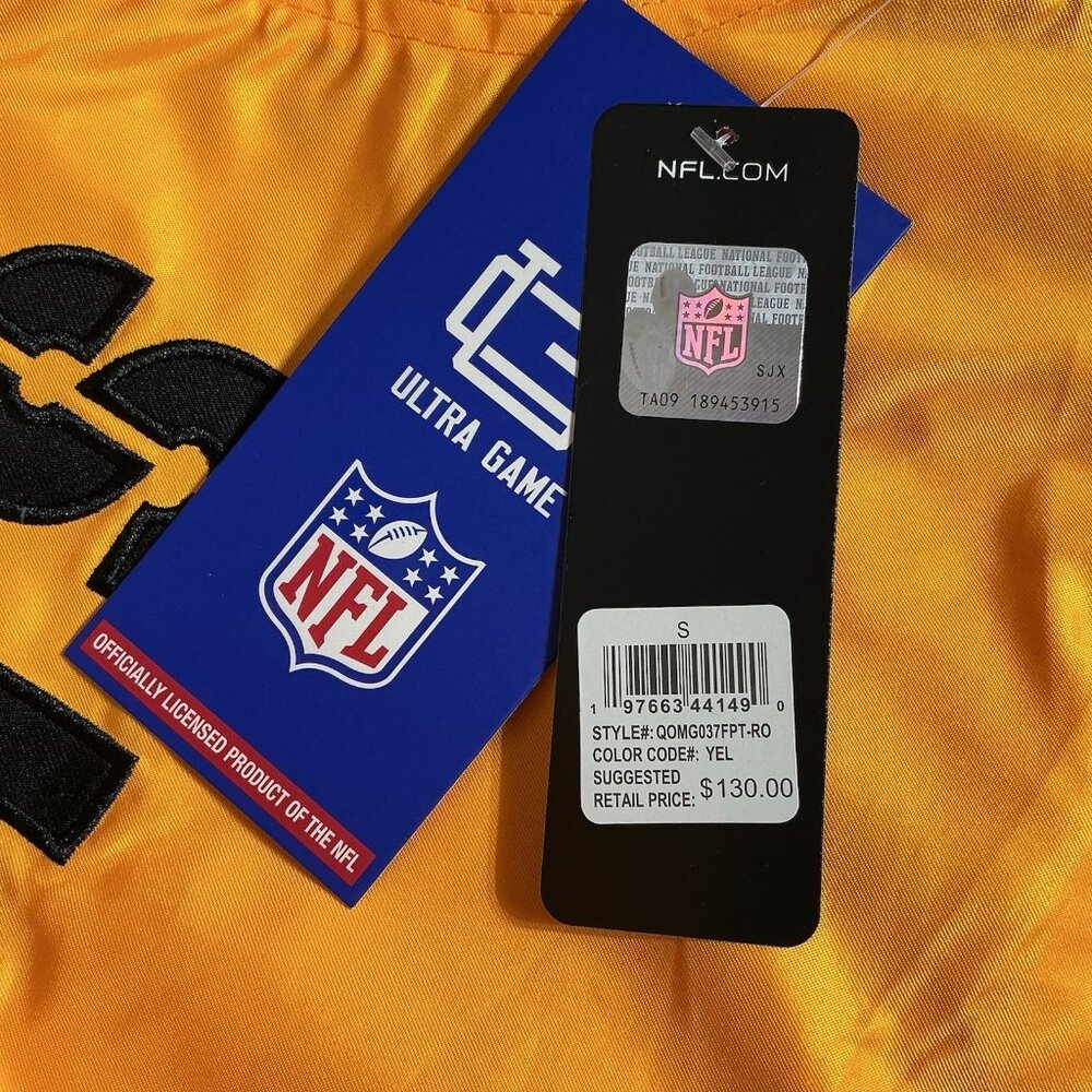 Men’s Size S Ultra Game Pittsburgh Steelers Varsity Jacket Yellow - Picture 9 of 11